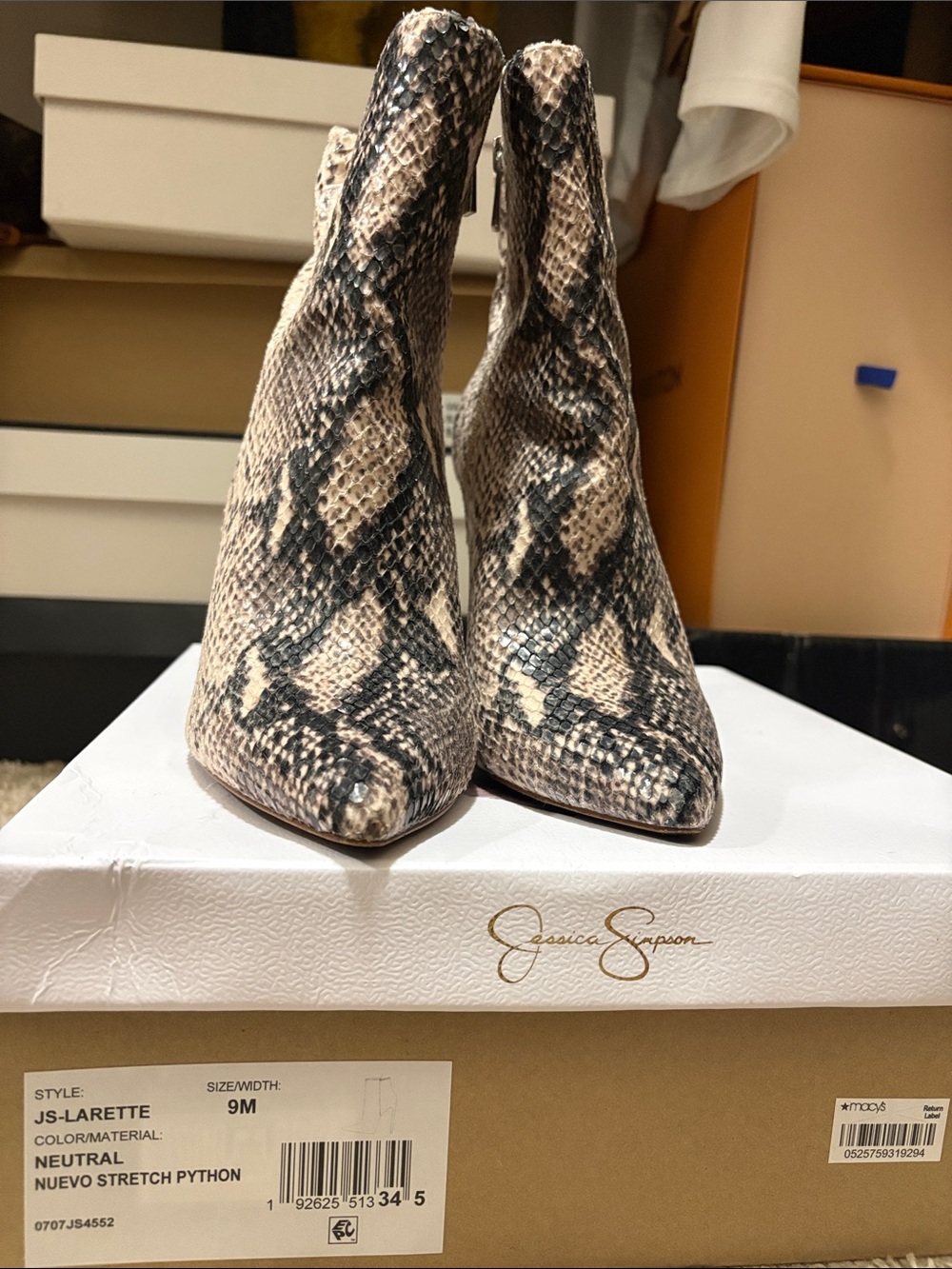 Jessica Simpson Neutral Python-Print Pointed Toe Ankle Boots